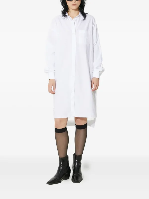 knee length dresses for ladies White Button Up Midi Shirt Dress - All Dresses