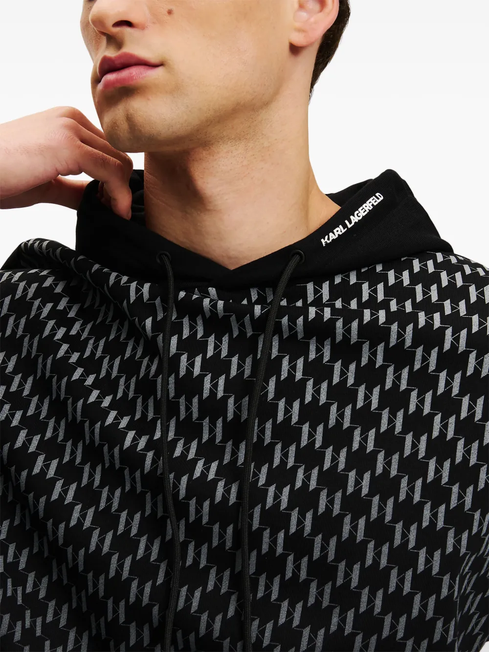 Karl Lagerfeld Hoodie met monogram-reliëf Zwart