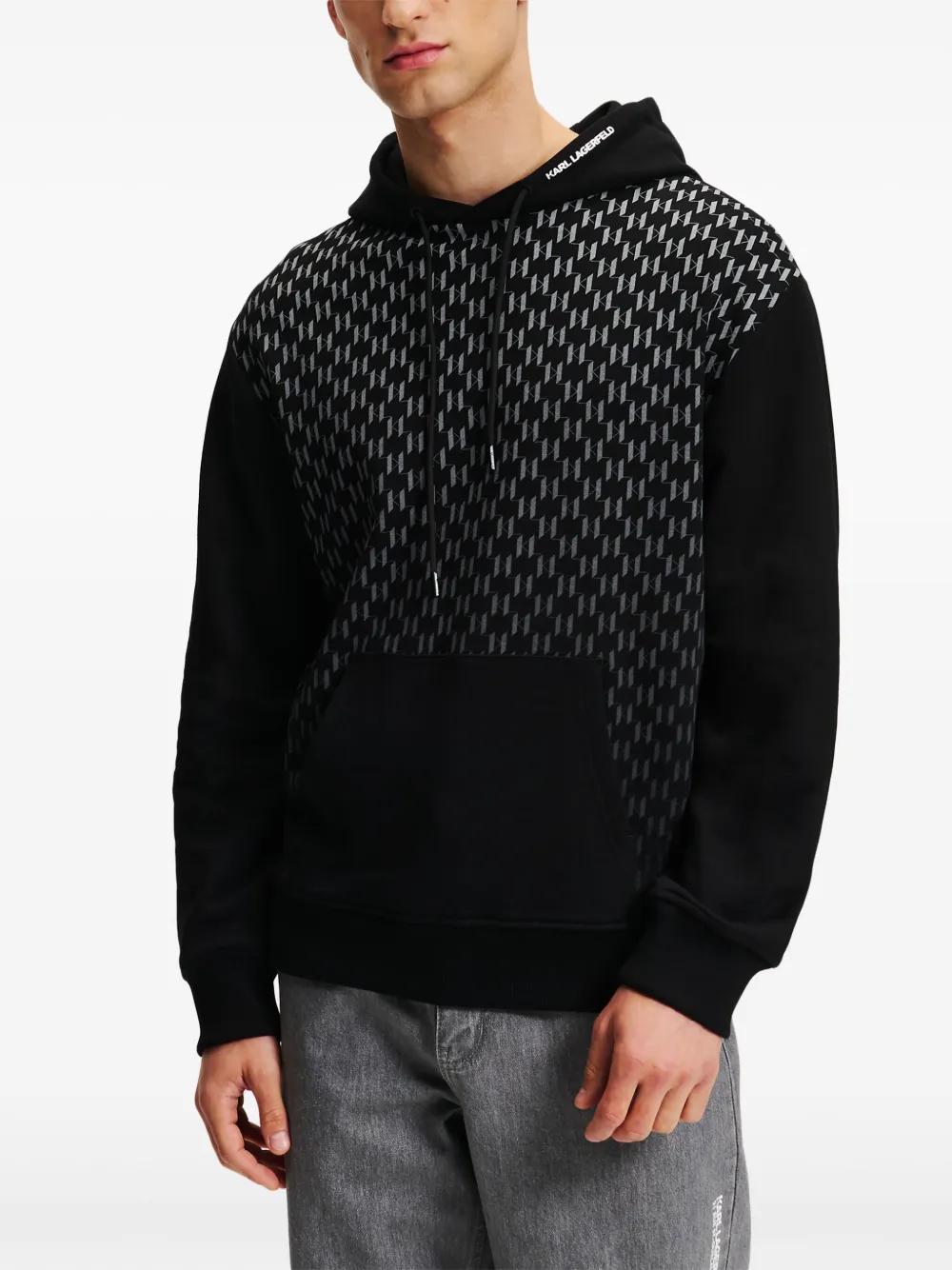Karl Lagerfeld Hoodie met monogram-reliëf Zwart