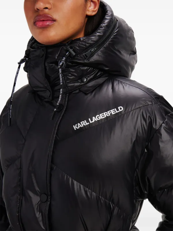 KARL LAGERFELD high quality Hooded Black Puffer Jacket Women's