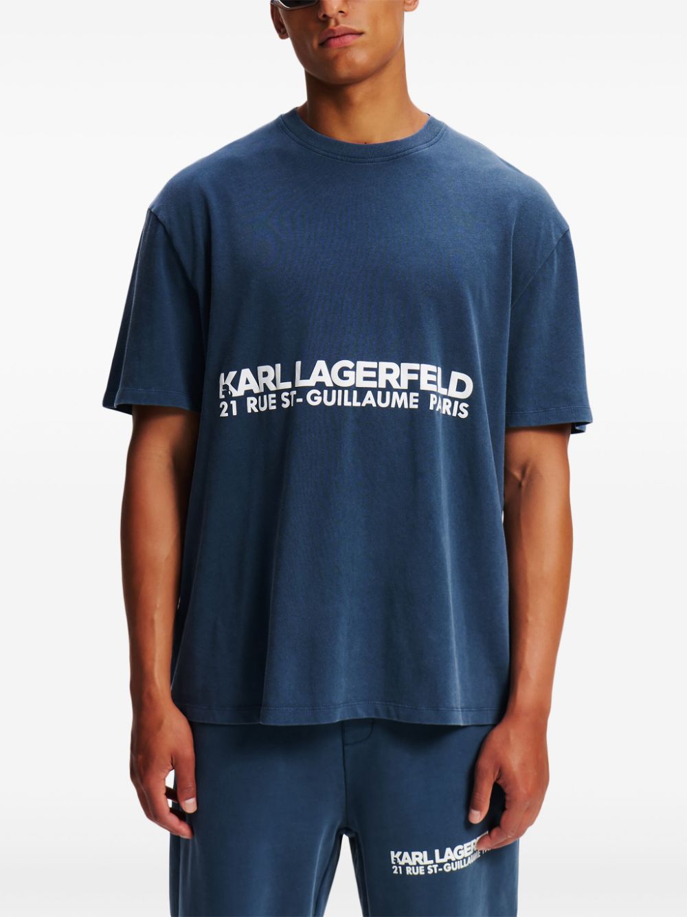 Shop Karl Lagerfeld Rue St-guillaume Washed-effect T-shirt In Blue