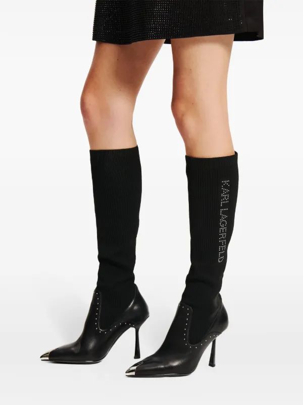 Black studded knee high boots hotsell