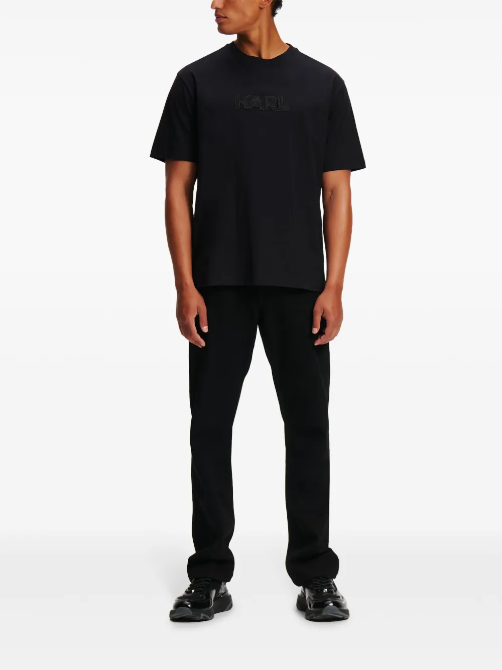 Karl Lagerfeld embroidered-logo T-shirt - Zwart