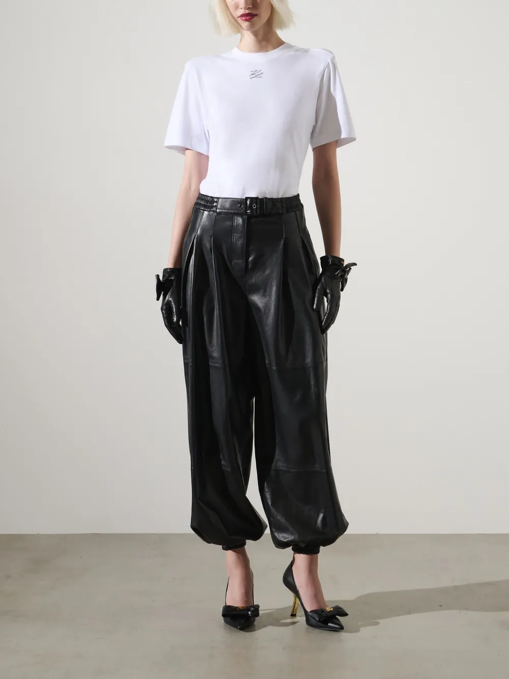 Karl Lagerfeld KL Studio Voluminous leren broek Zwart