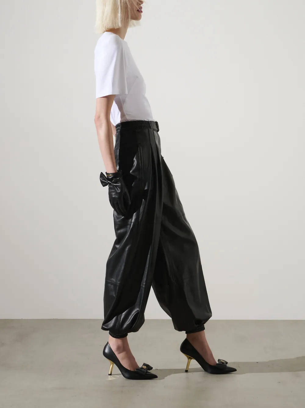 Karl Lagerfeld KL Studio Voluminous leren broek Zwart