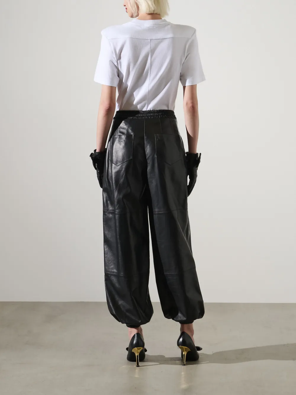Karl Lagerfeld KL Studio Voluminous leren broek Zwart