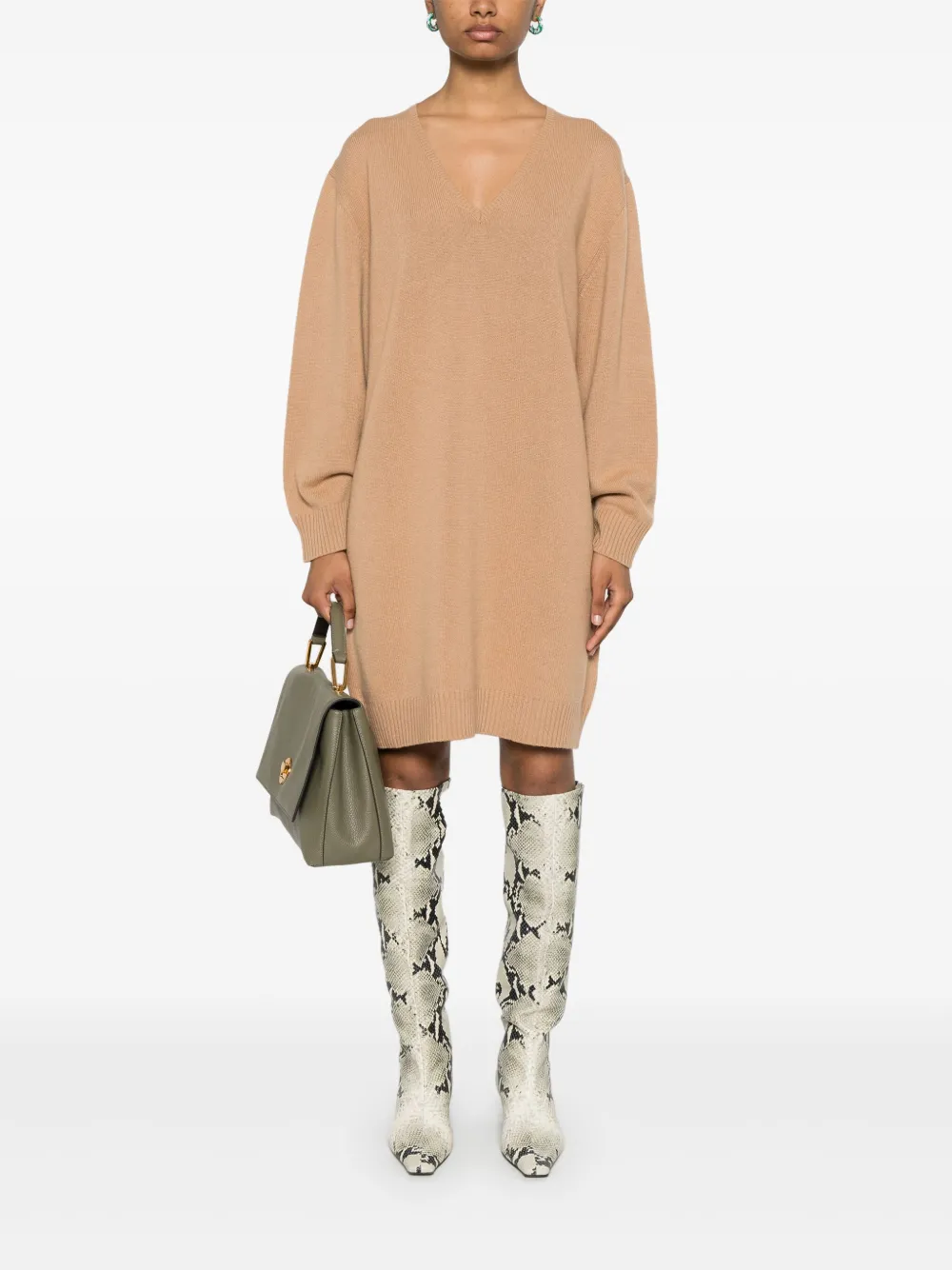 Fabiana Filippi Jurk met V-hals - Beige