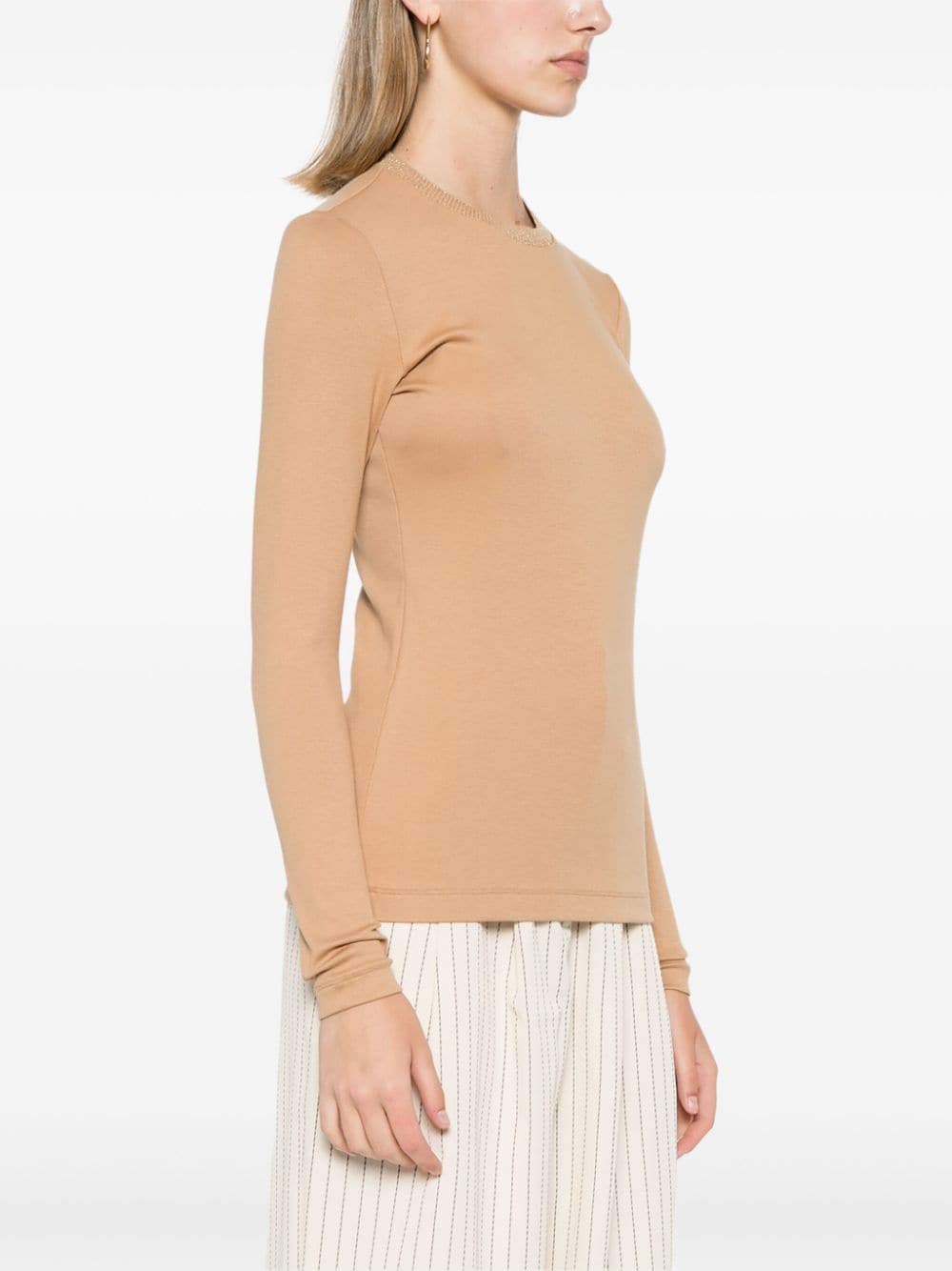 Shop Fabiana Filippi Crew-neck Fine-knit Top In Nude