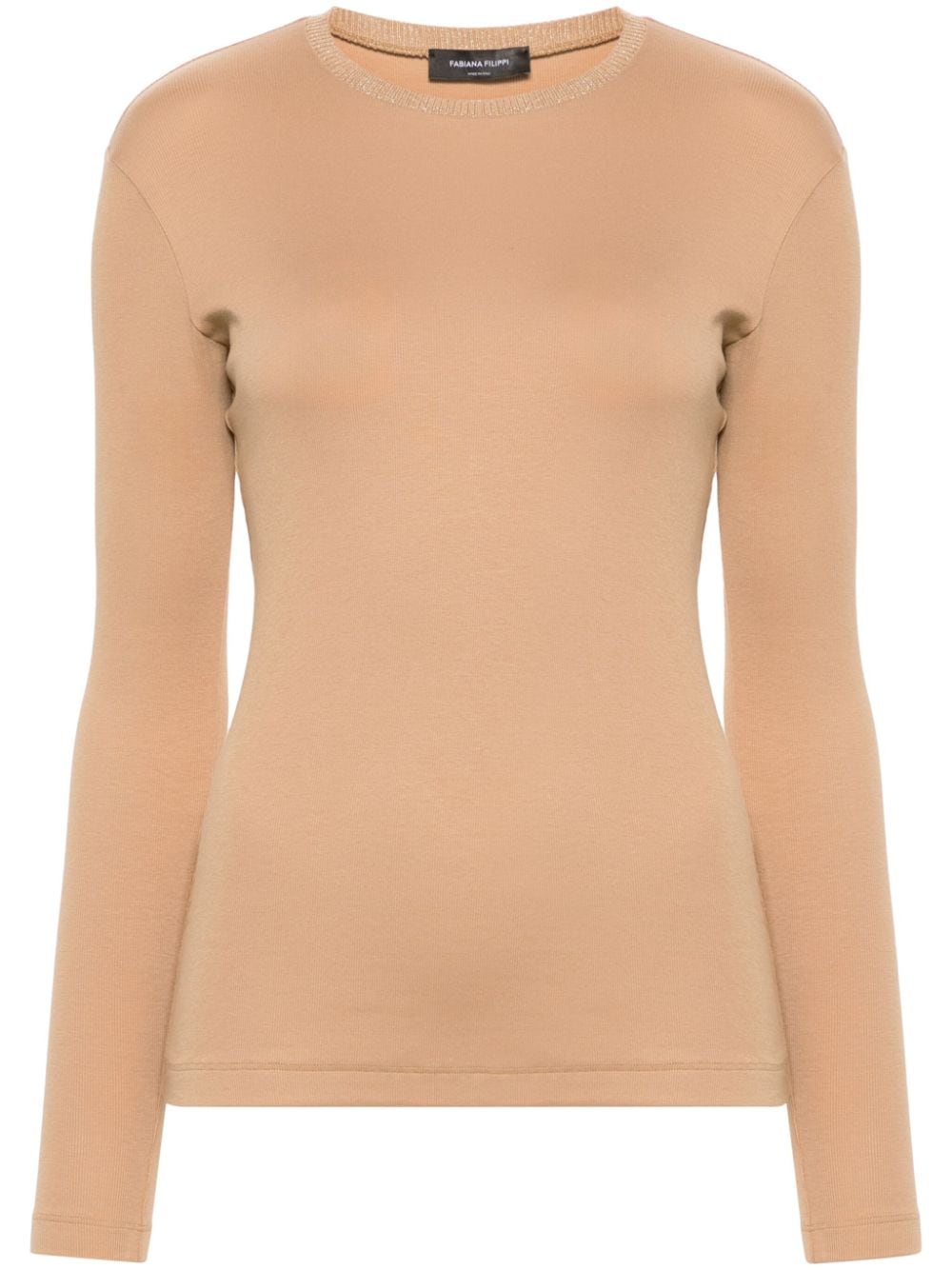 Shop Fabiana Filippi Crew-neck Fine-knit Top In Nude