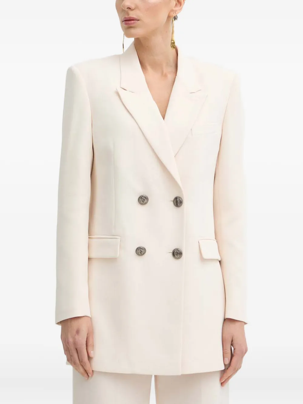 Elisabetta Franchi Double-breasted Crepe Blazer In Neutral