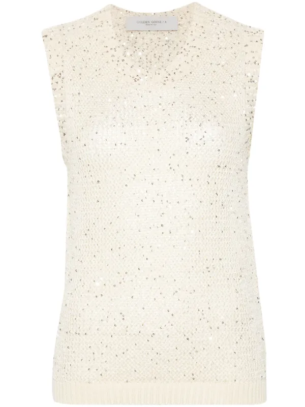 Golden Goose Sequin Knitted Top in Neutrals