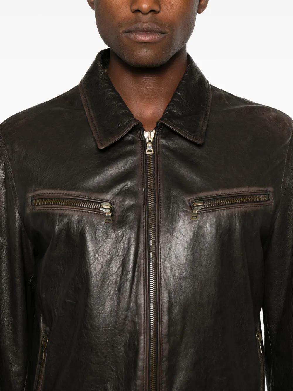 Prada Leren shirtjack Bruin