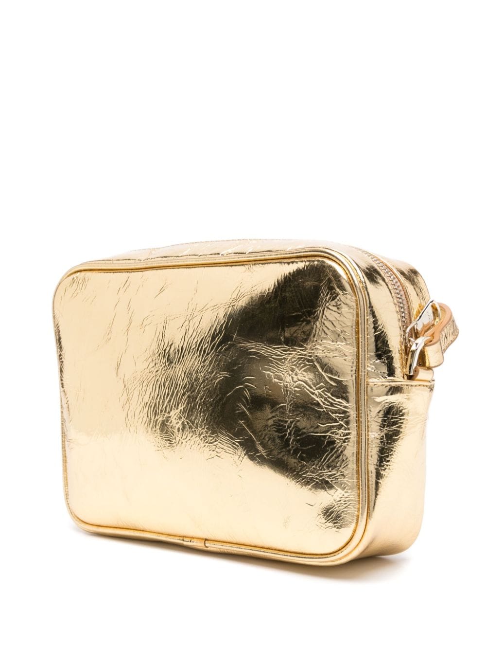 Shop Patrizia Pepe Logo-plaque Cracked-effect Crossbody Bag In Gold