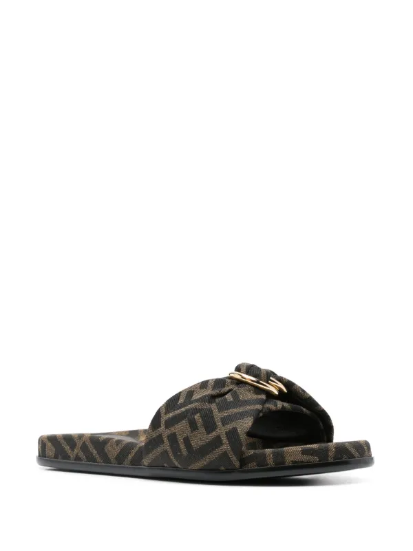 FENDI FF Jacquard Slides Brown FARFETCH IE