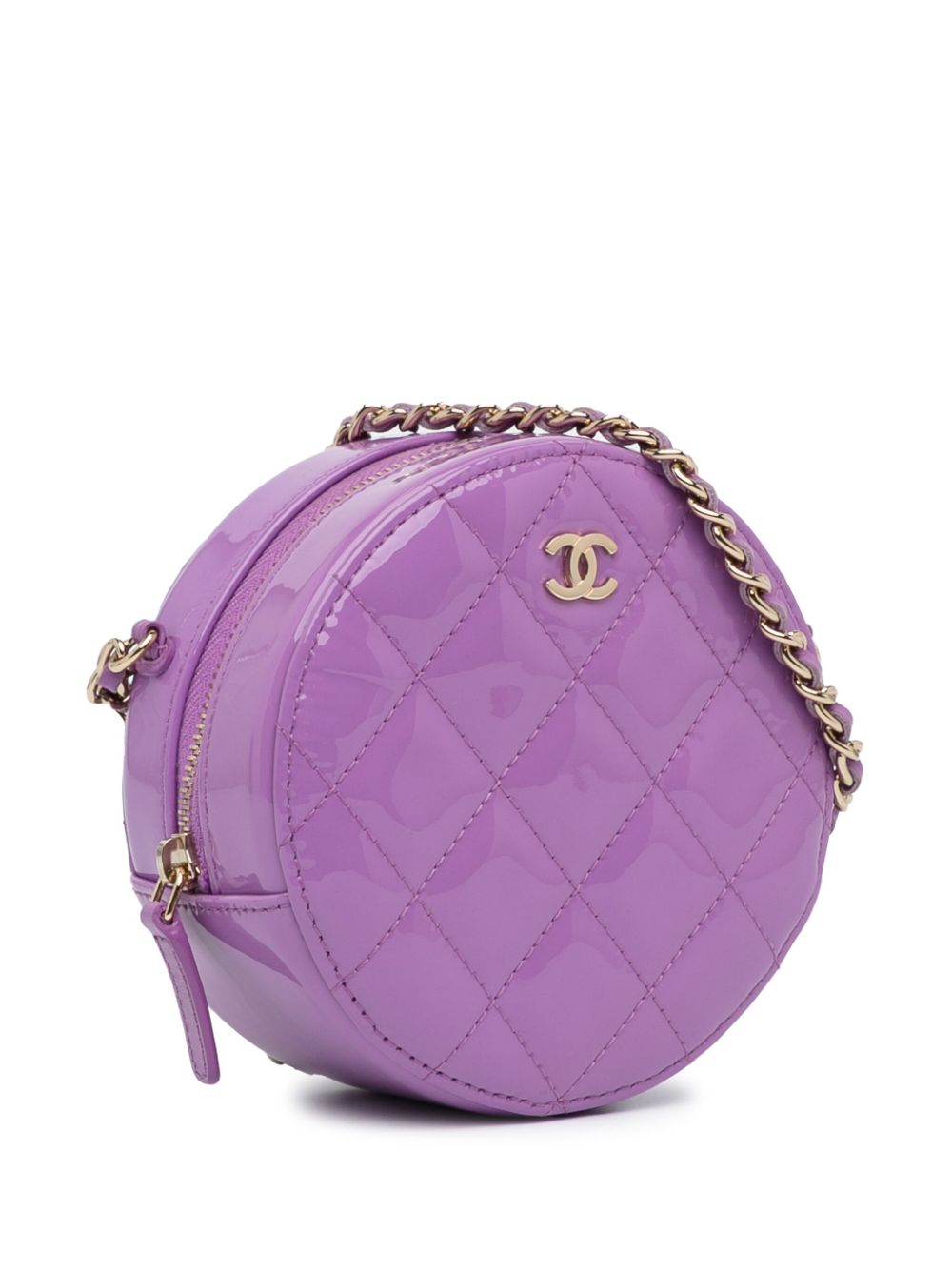 CHANEL 2019 CC Quilted Patent Round Clutch With Chain crossbody bag Women