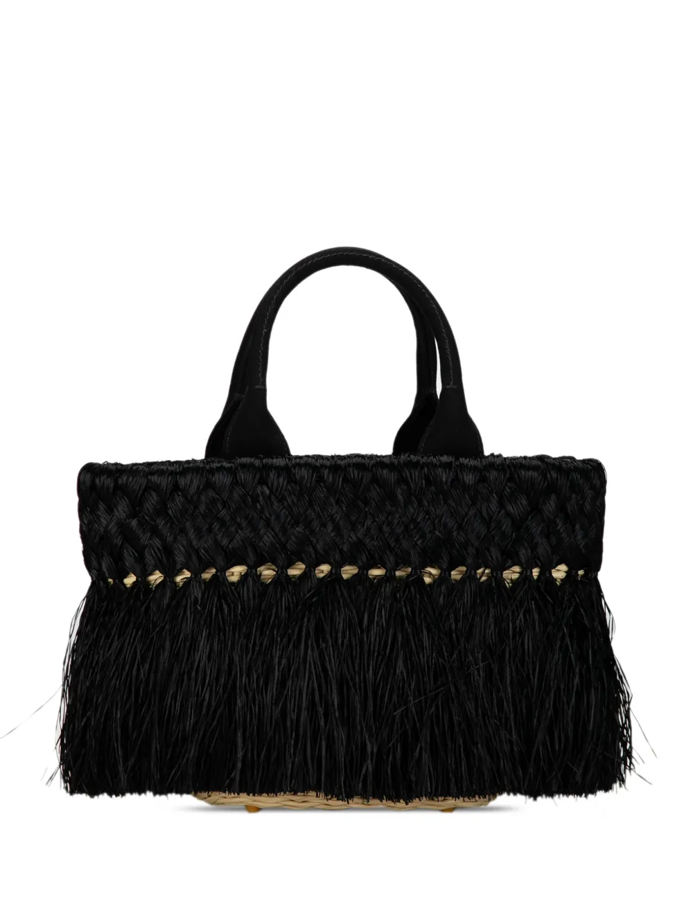 Prada Pre-Owned 2013-2023 Raffia boekentas met franje - Zwart
