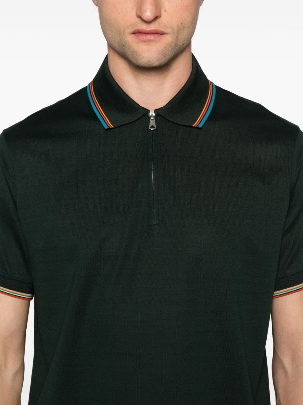 Shop Paul Smith Stripe-trim Cotton Polo Shirt In Green