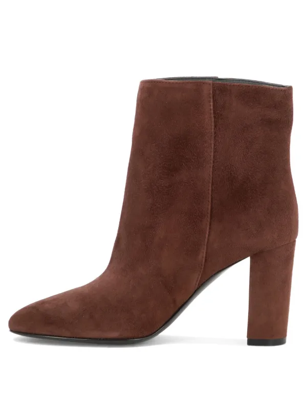 Via Roma 15 high heel Suede Ankle Boots Red FARFETCH UK