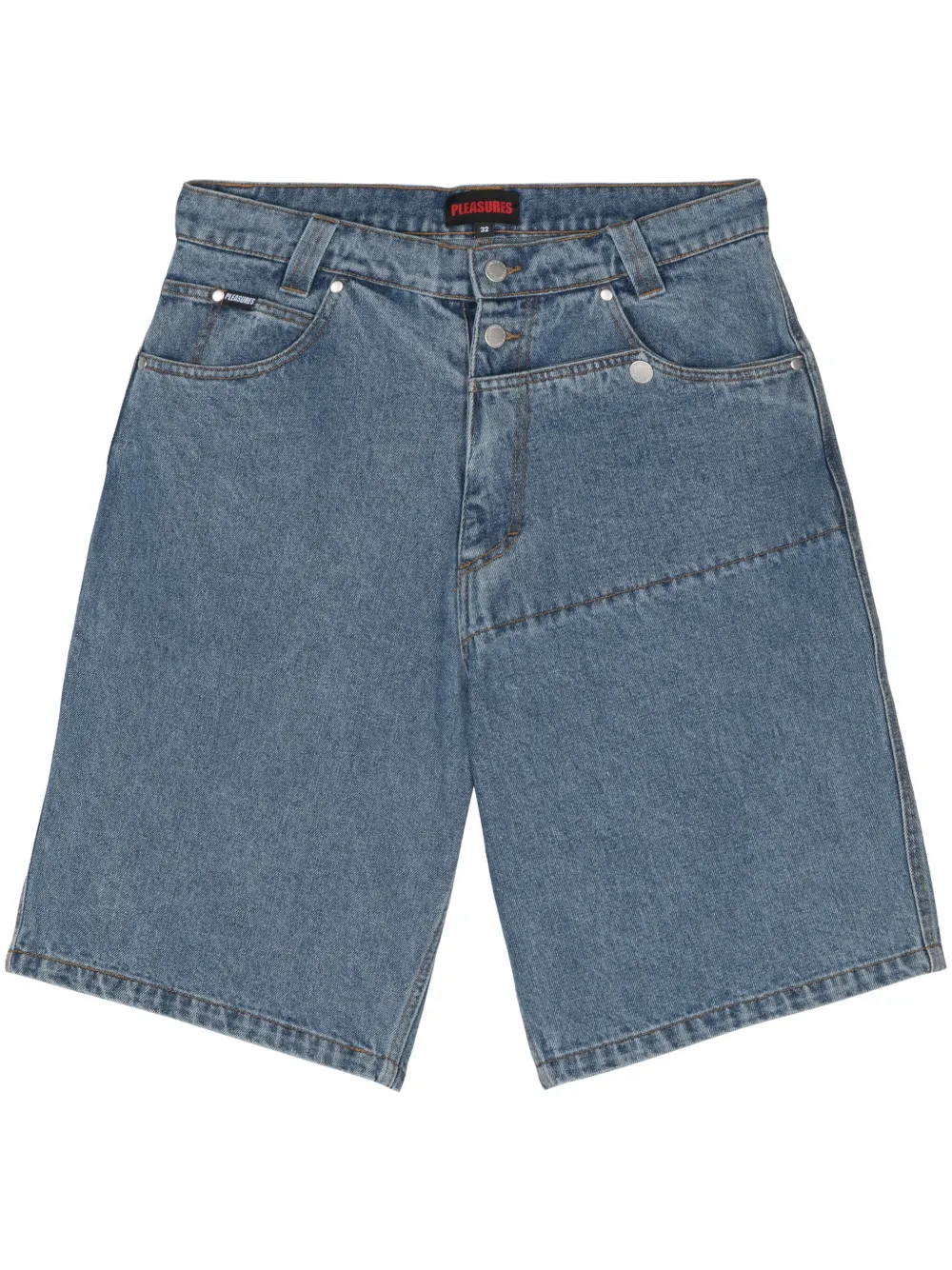 Pleasures Denim shorts met logopatch Blauw
