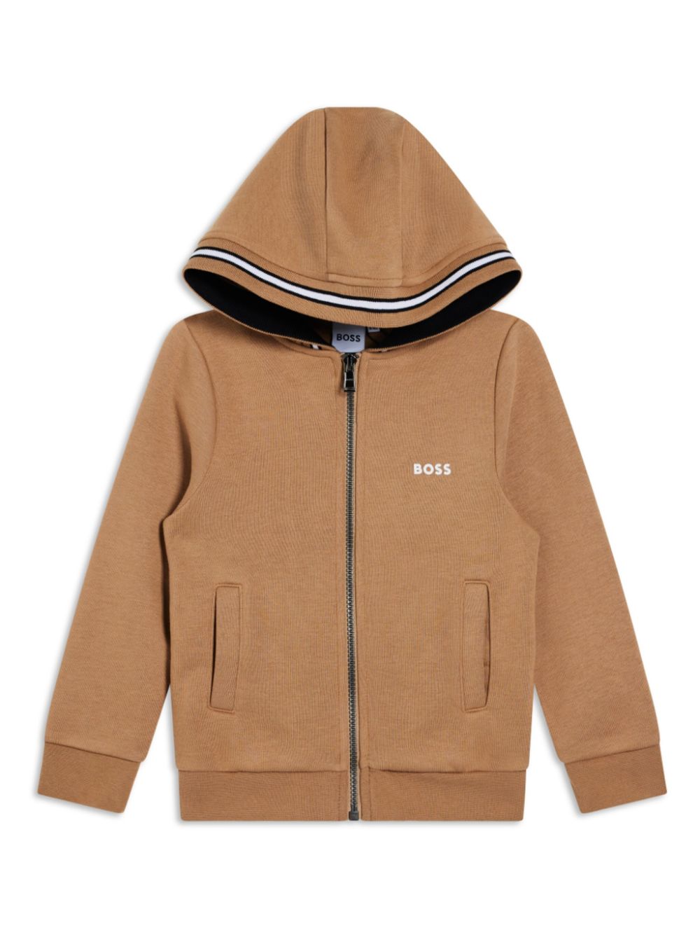 BOSS Kidswear stripe-detail zip-up hoodie - Brown