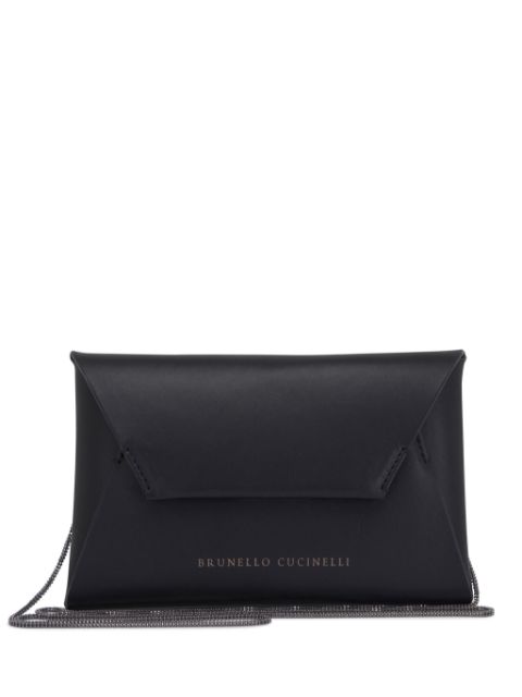 Brunello Cucinelli logo-stamp leather envelope clutch bag Women