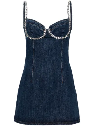 Self-Portrait crystal-detailed Denim Minidress | Blue