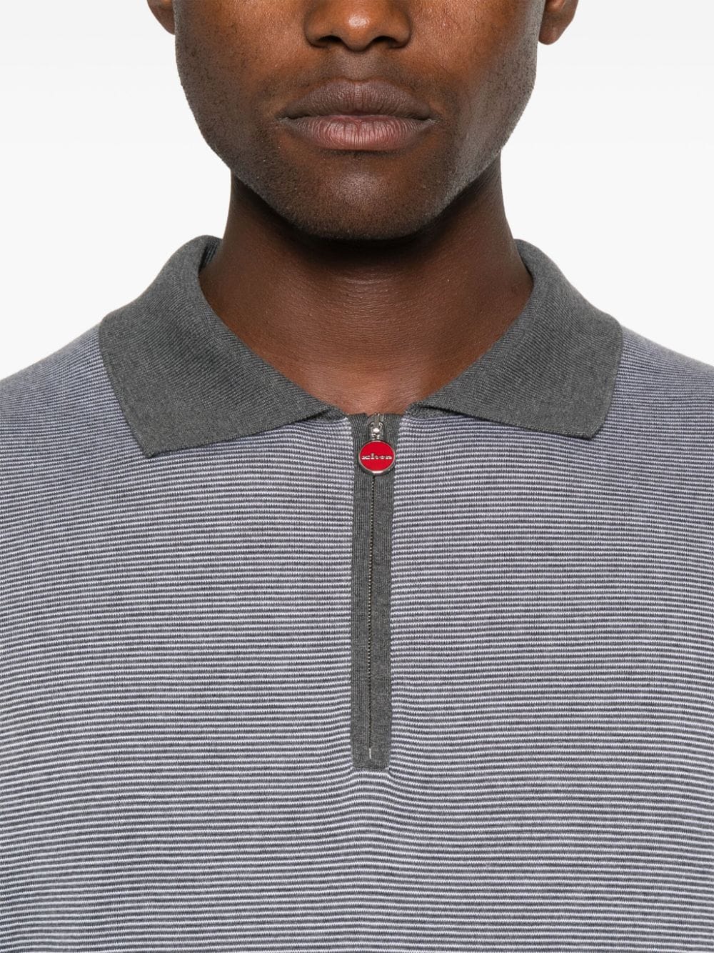 Shop Kiton Striped Cotton Polo Shirt In Grey