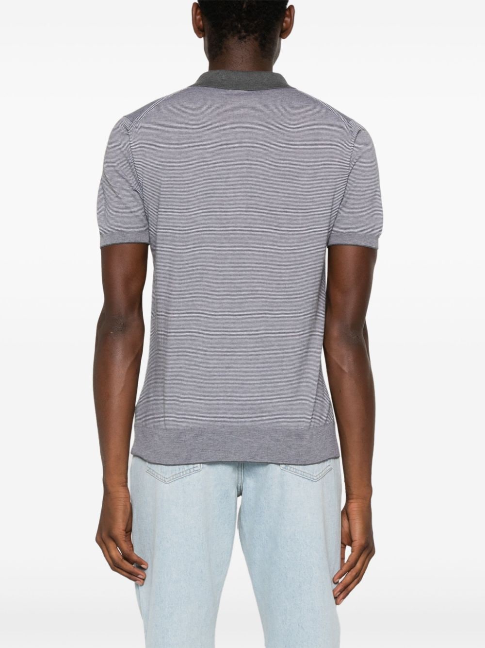 Shop Kiton Striped Cotton Polo Shirt In Grey