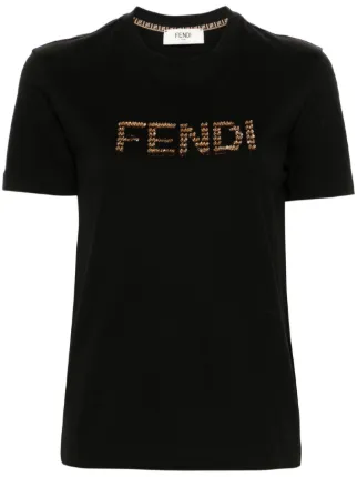 FENDI Sequin logo detail Cotton T shirt Black FARFETCH IE