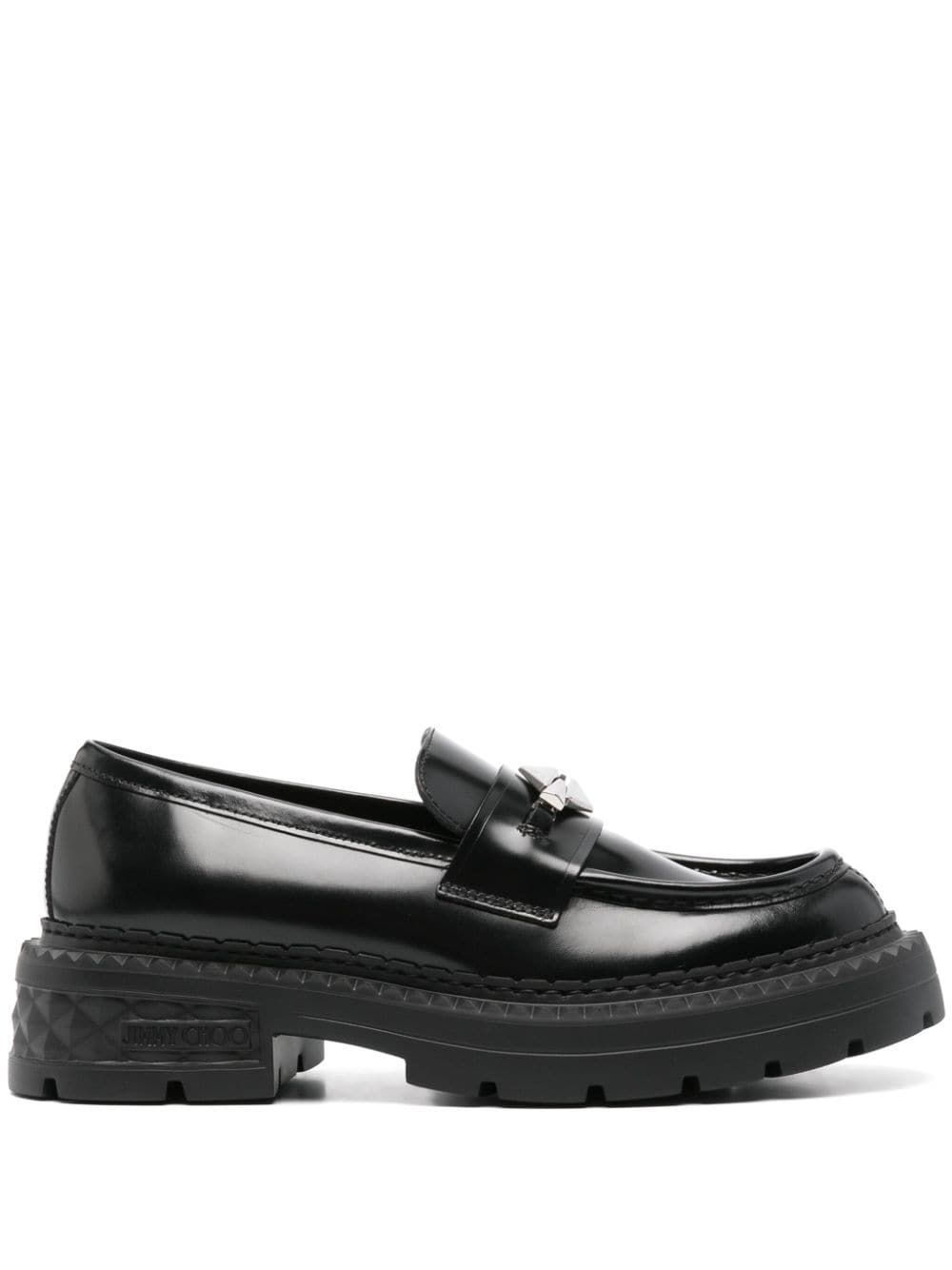 Shop Jimmy Choo Marlow Diamond Leather Loafers In Black