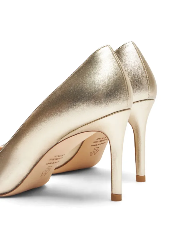 Stuart Weitzman Stuart 50mm Metallic Pumps Gold FARFETCH JO