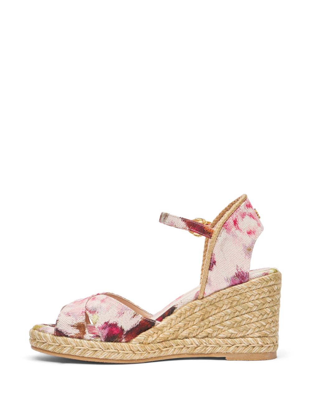 Shop Stuart Weitzman Abstract Print Wedge Sandals In Neutrals