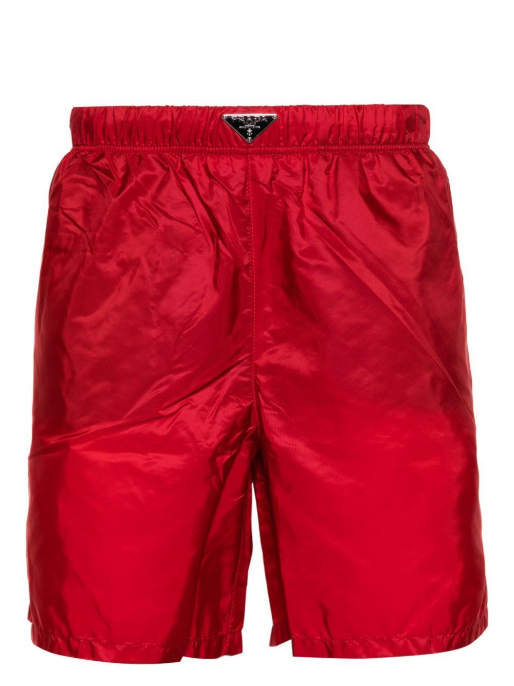 Shop Prada Enamel-logo Swim Shorts In Red