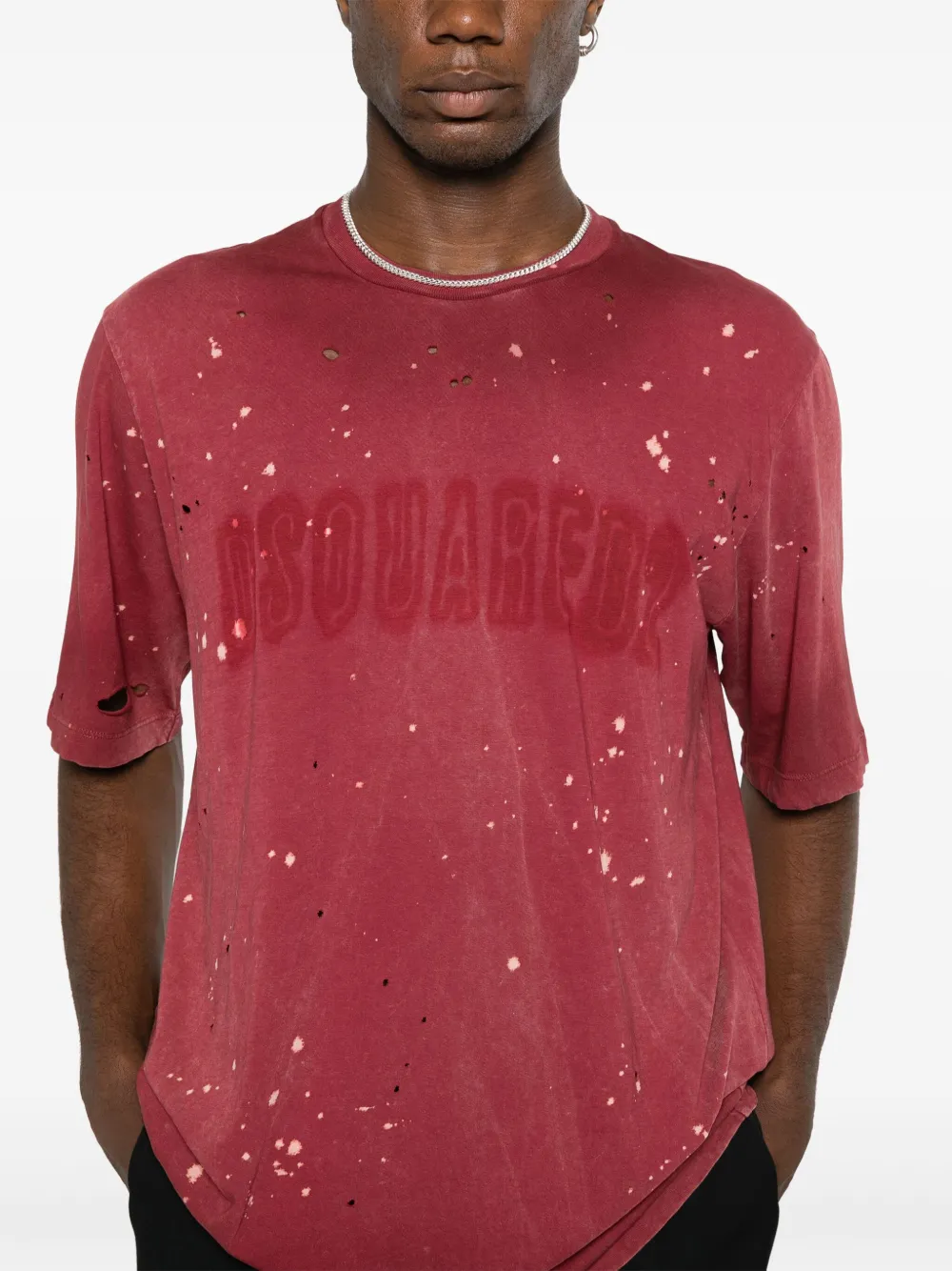 Shop Dsquared2 Logo-print Distressed T-shirt In Red