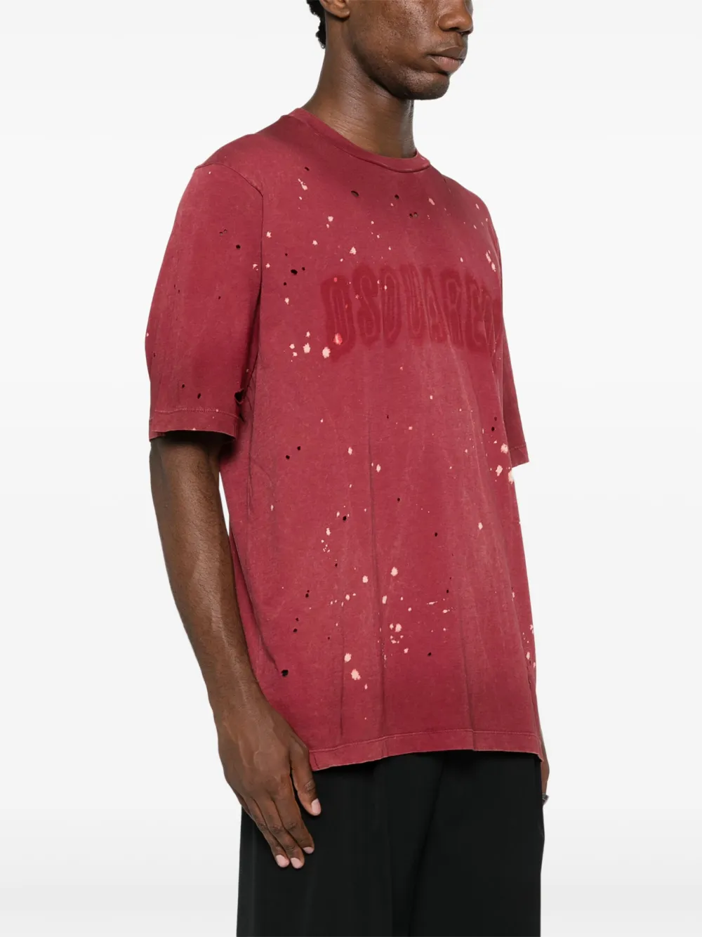 DSQUARED2 LOGO-PRINT DISTRESSED T-SHIRT