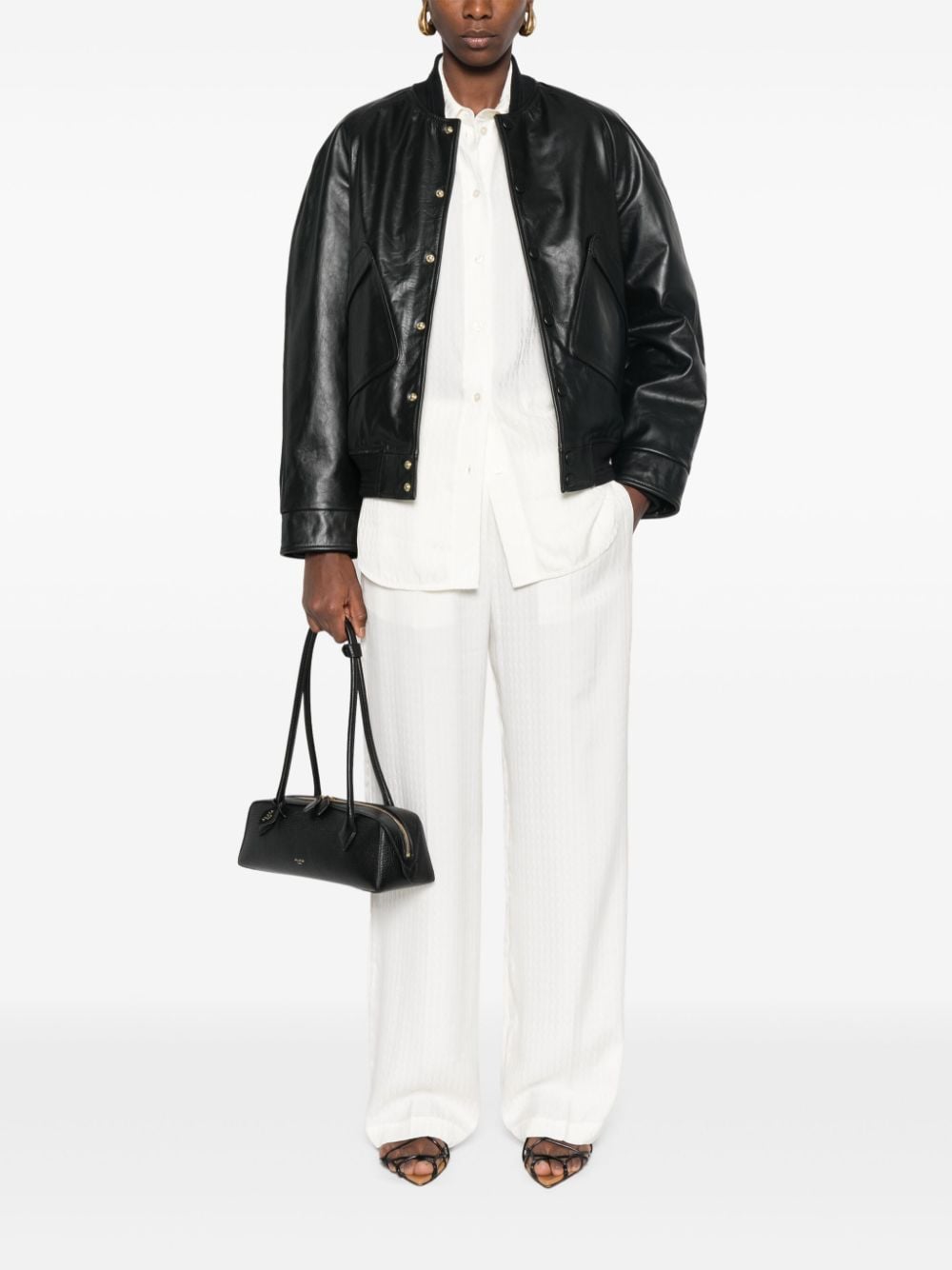 Victoria Beckham leather bomber jacket - Zwart