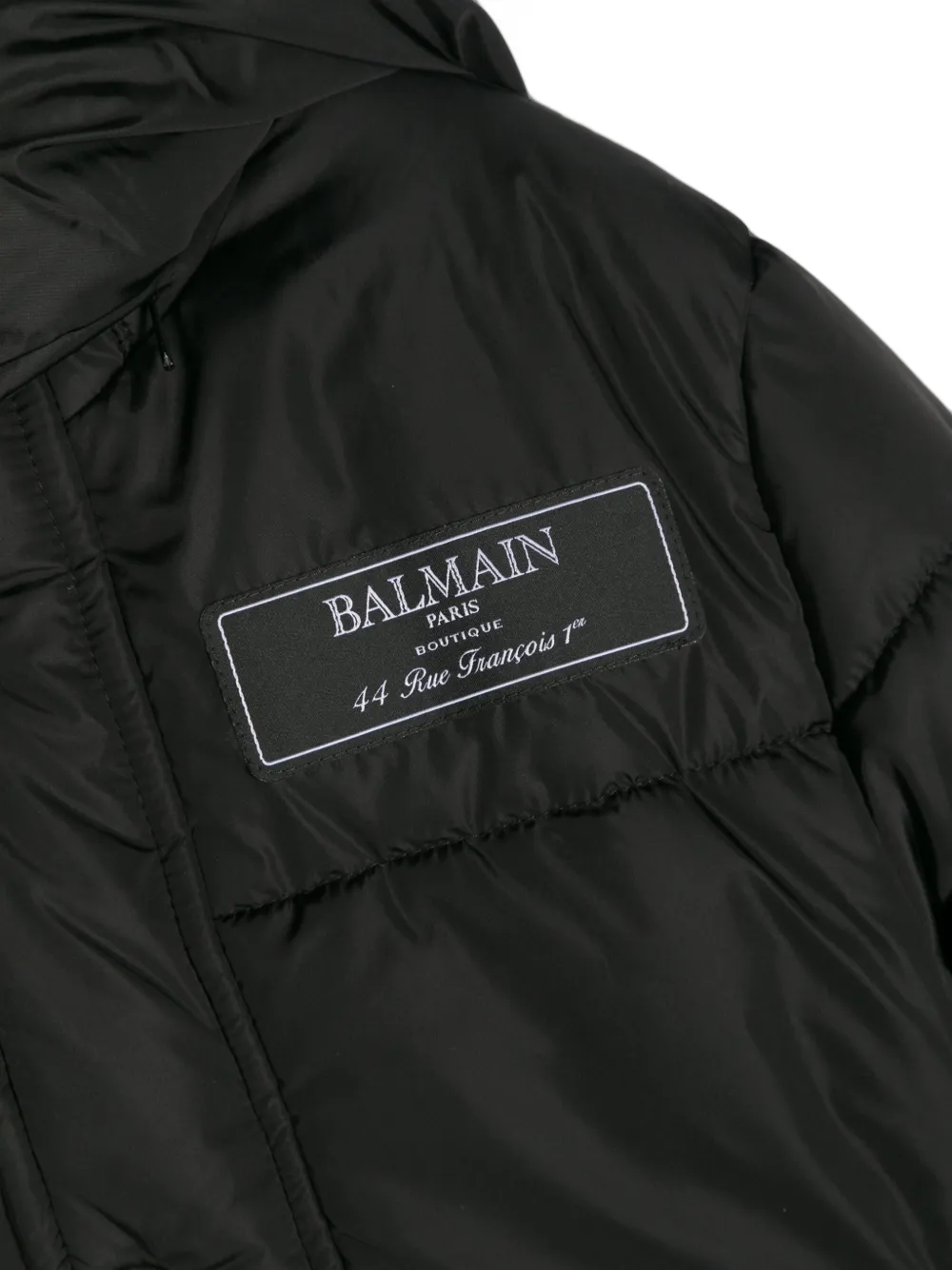 Balmain Kids Donsjack van gerecycled polyamide met capuchon Zwart