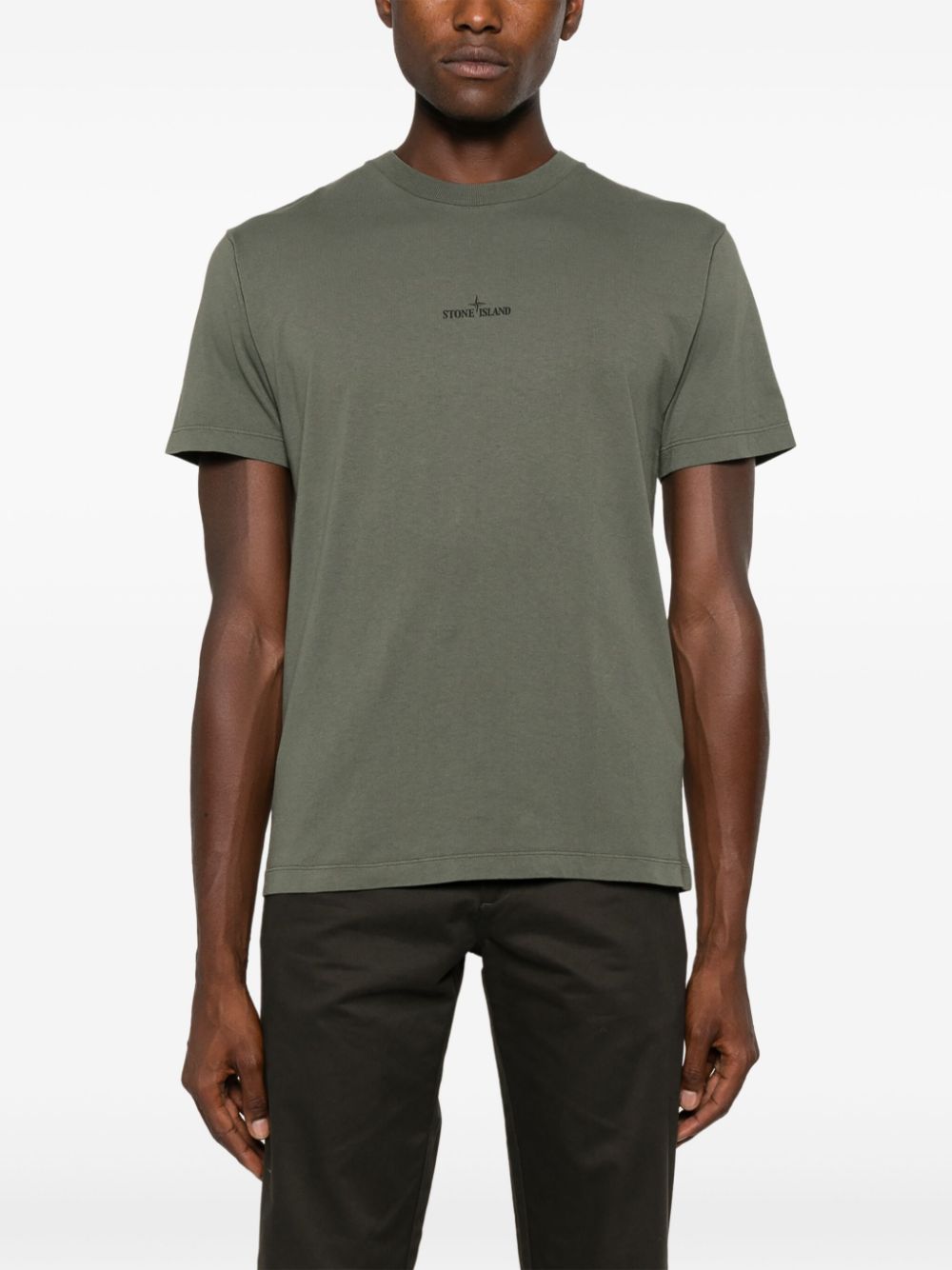 Shop Stone Island Compass-motif Cotton T-shirt In Green