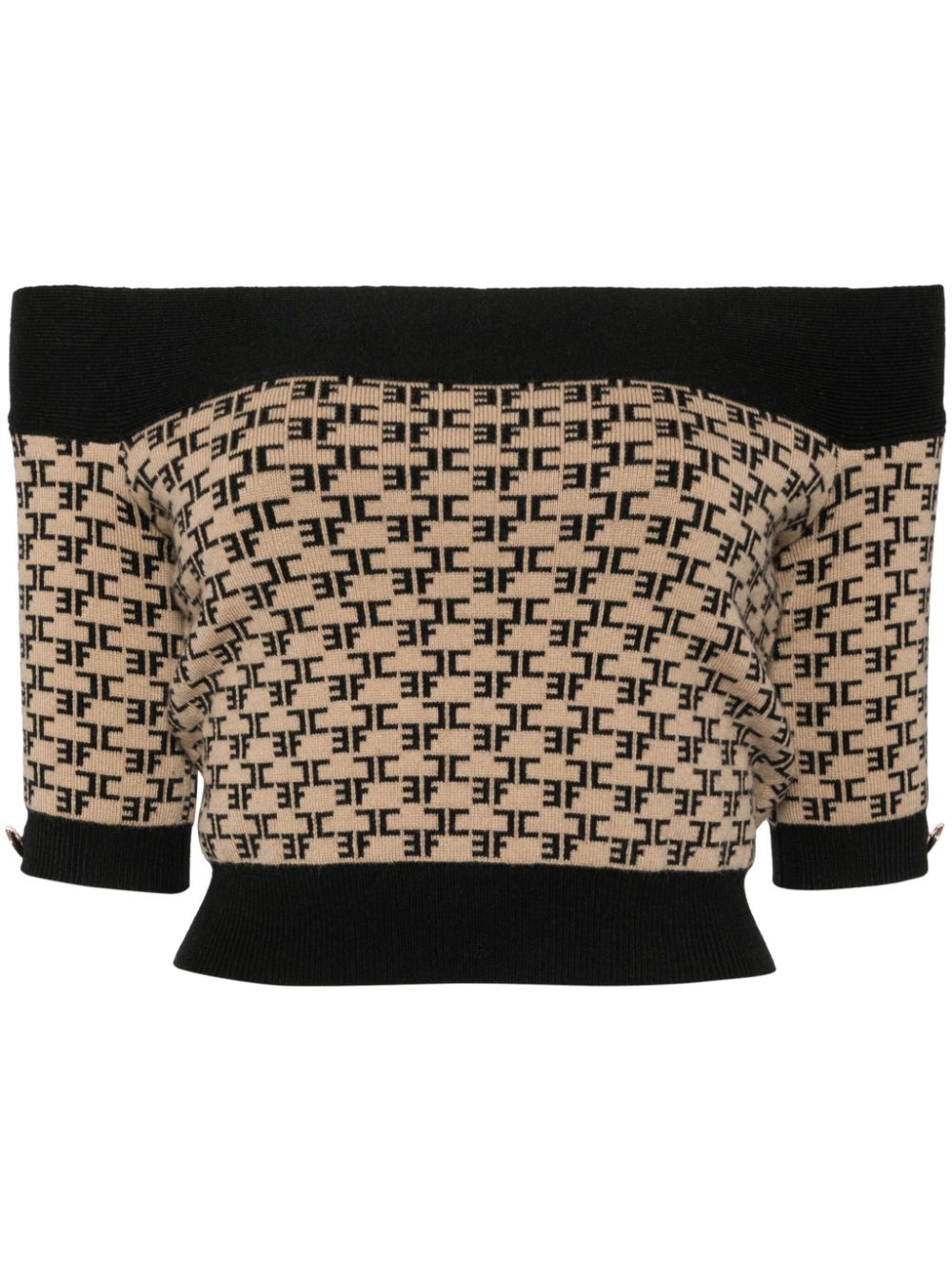 Elisabetta Franchi Intarsia Knit-logo Crop Top In Brown