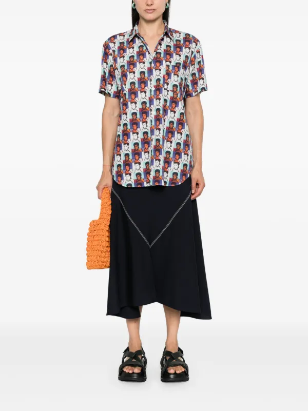 マルニ スリット入りミディアムスカート ブルー Marni ハイウエスト スカート | ブルー | FARFETCH JP
