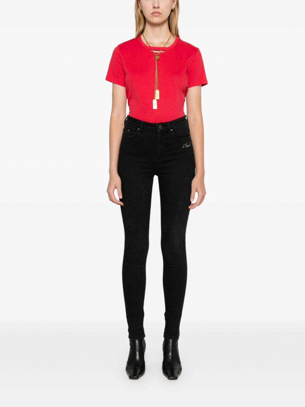 Shop Karl Lagerfeld Jeans Crystal-logo Skinny Jeans In Black