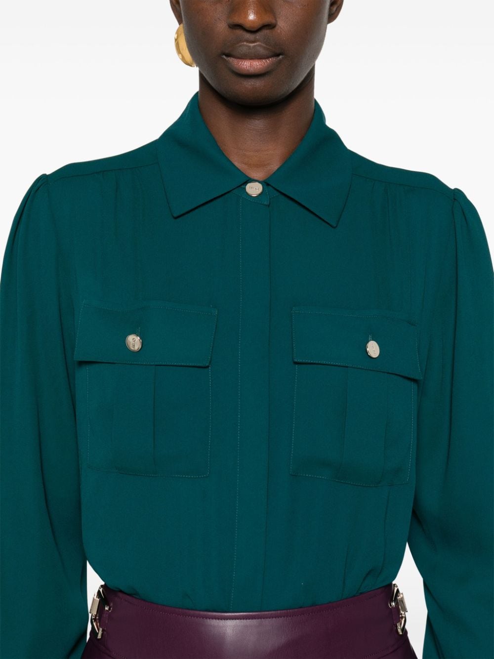 Shop Liu •jo Georgette Shirt In Green