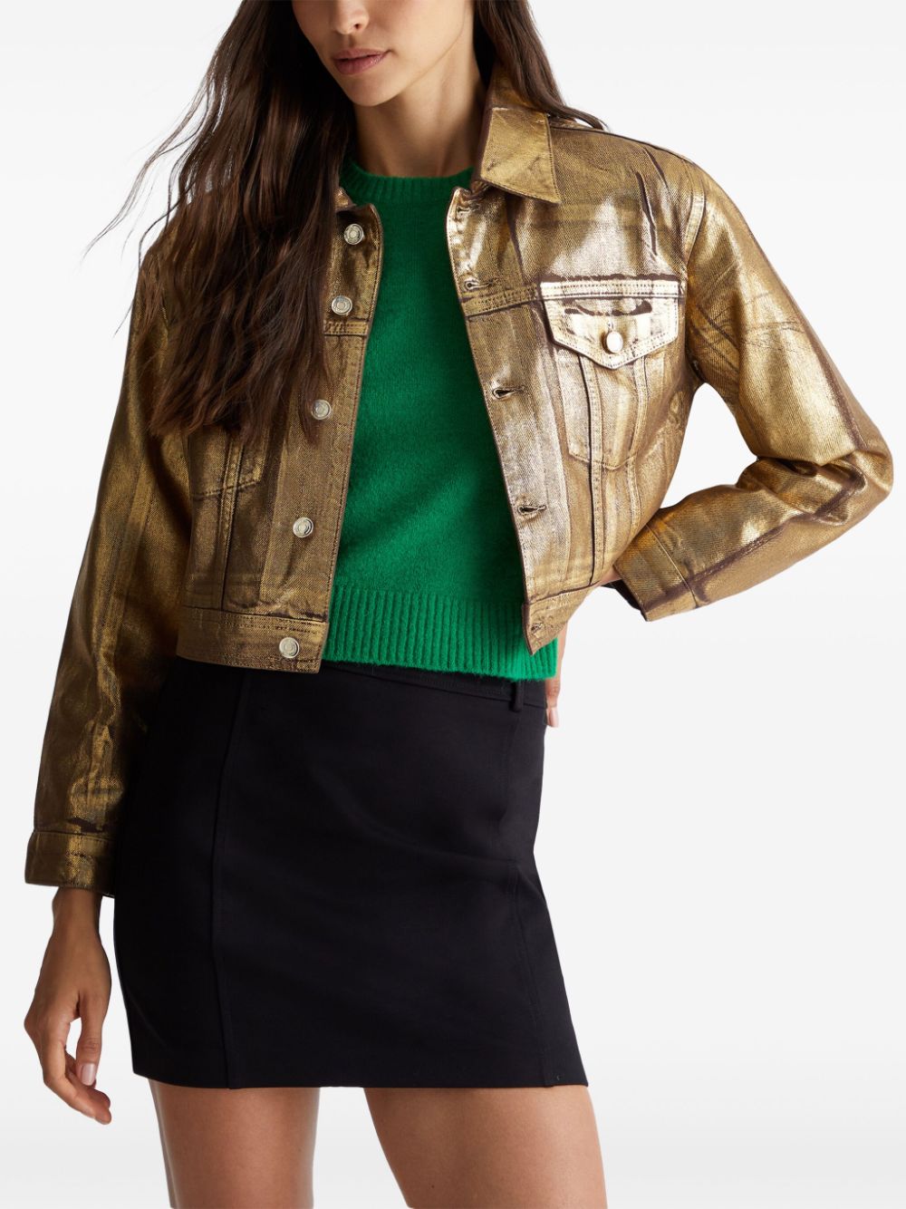 Shop Liu •jo Foil-effect Jacket In Gold