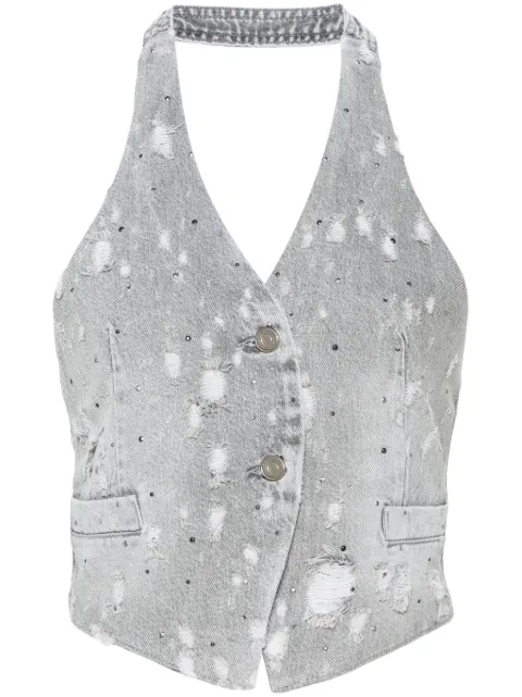 LIU JO rhinestone-embellished denim waistcoat