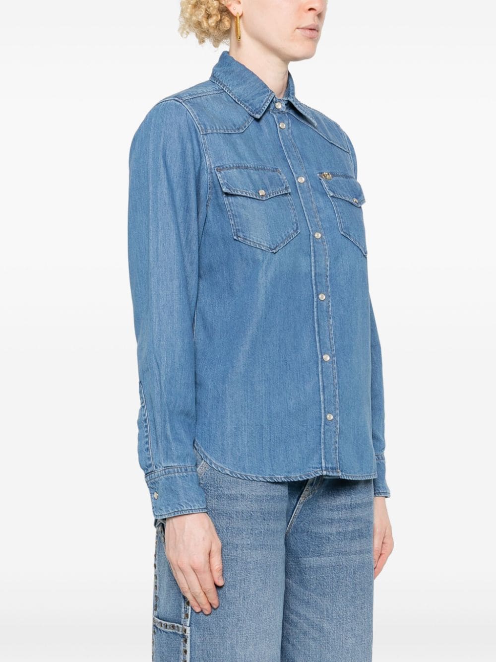 Shop Liu •jo Denim Shirt In 78794 Den.lt.blue Sho