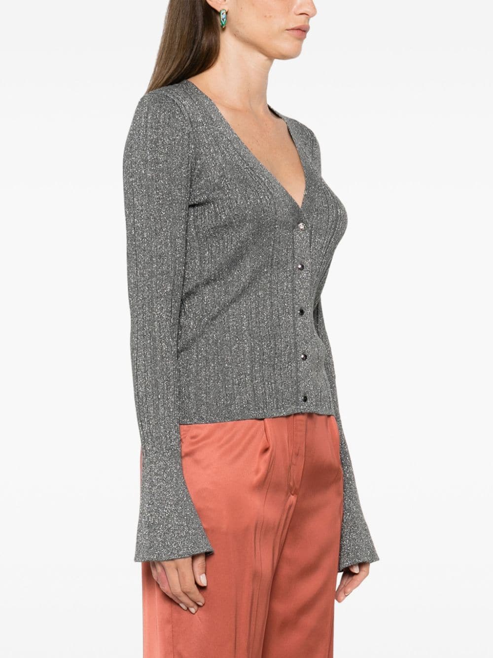 Shop Liu •jo Lurex-detail Cardigan In Grey