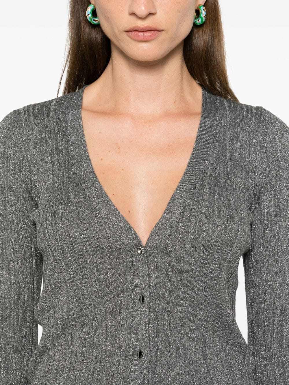 Shop Liu •jo Lurex-detail Cardigan In Grey