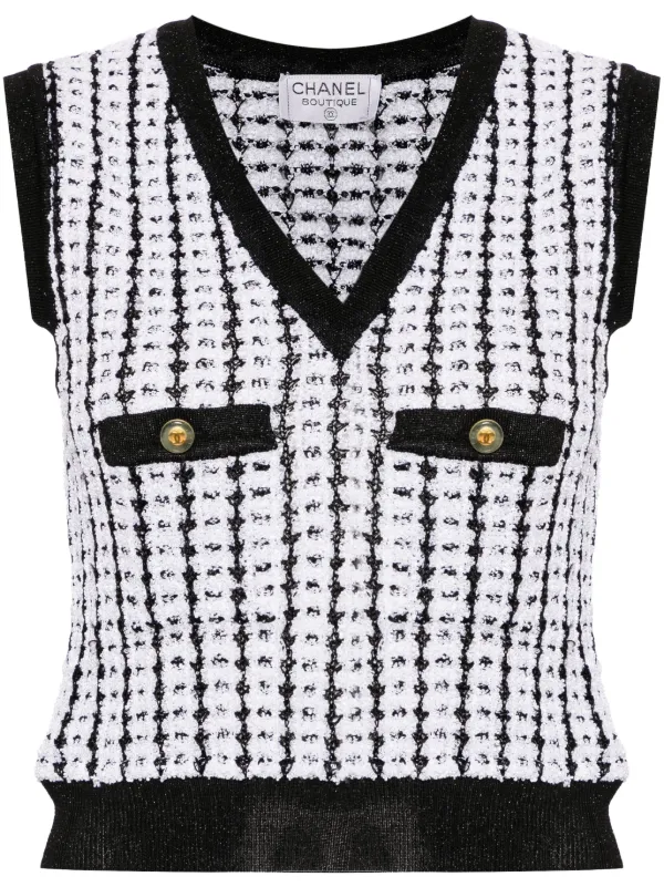 CHANEL Pre-Owned 1997 V-neck Bouclé Vest - Farfetch 