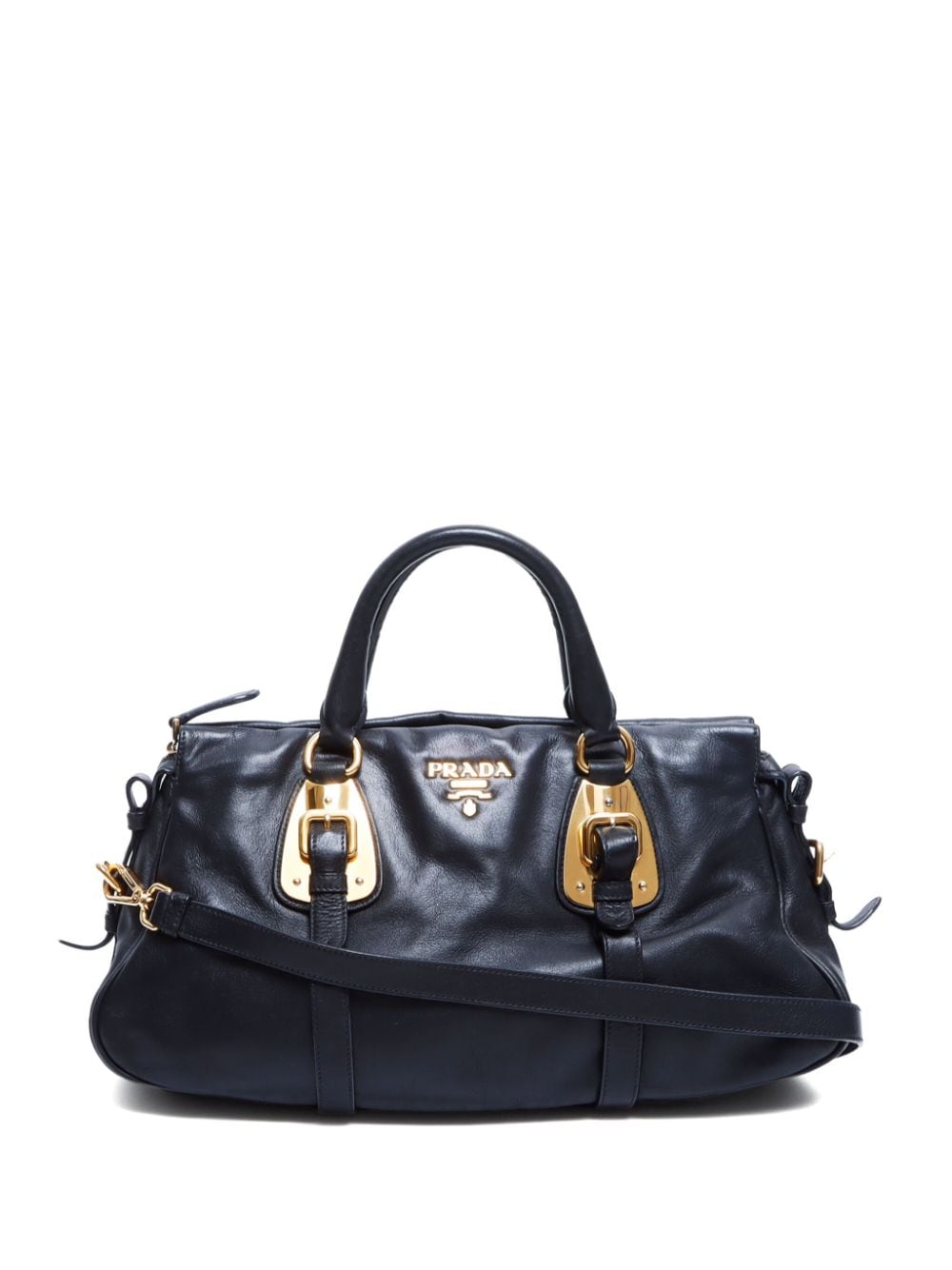 Pre-owned Prada Logo-lettering Leather Handbag In Black