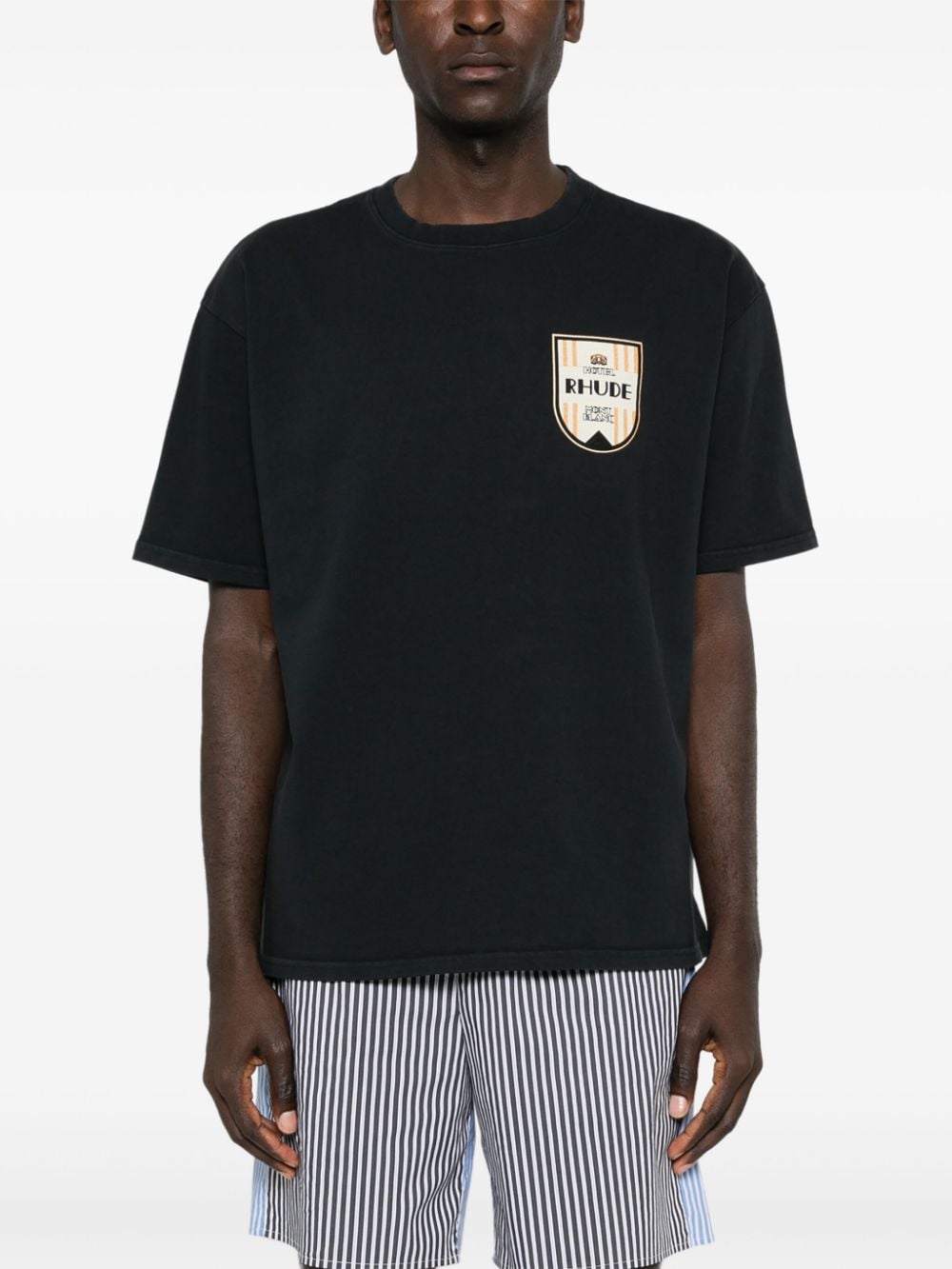 Shop Rhude Logo-print Cotton T-shirt In Black